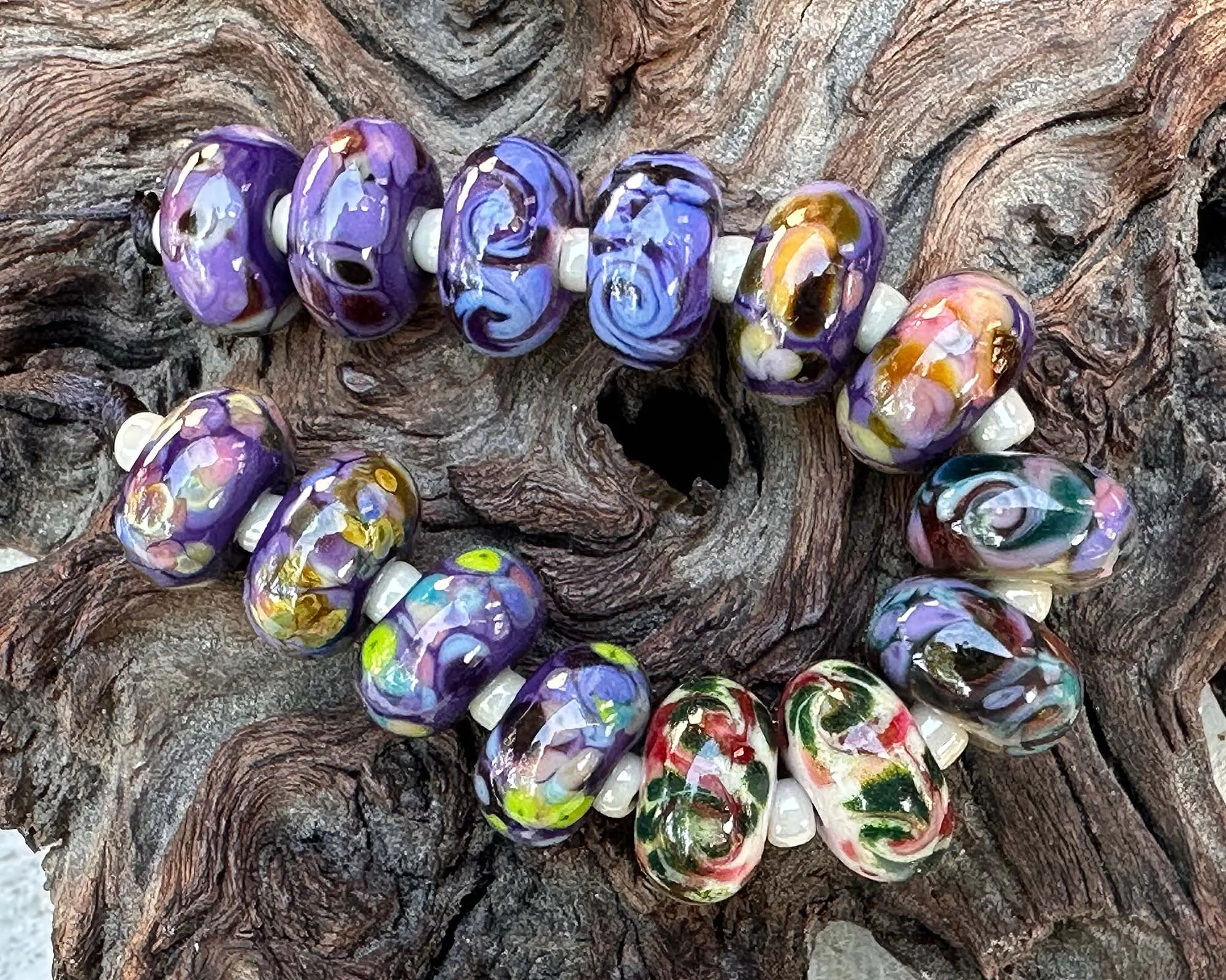 14 Mixed Mosaic Pairs Lampwork Beads Set SRA