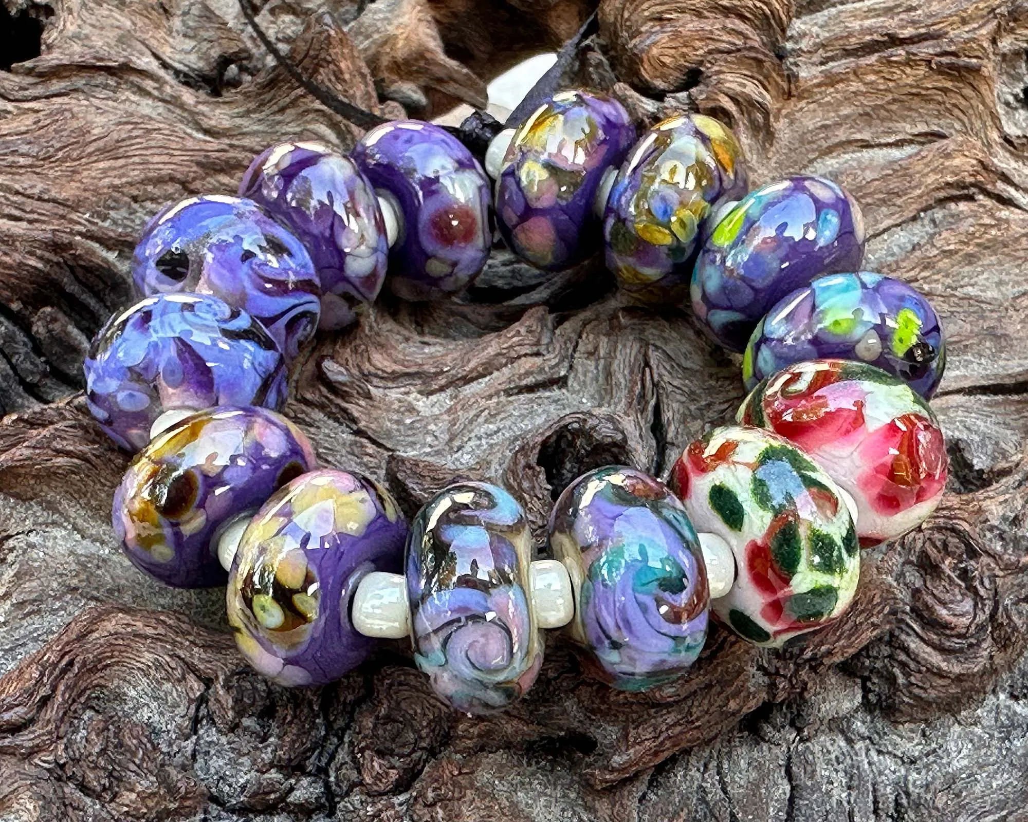 14 Mixed Mosaic Pairs Lampwork Beads Set SRA