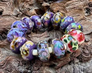 14 Mixed Mosaic Pairs Lampwork Beads Set SRA