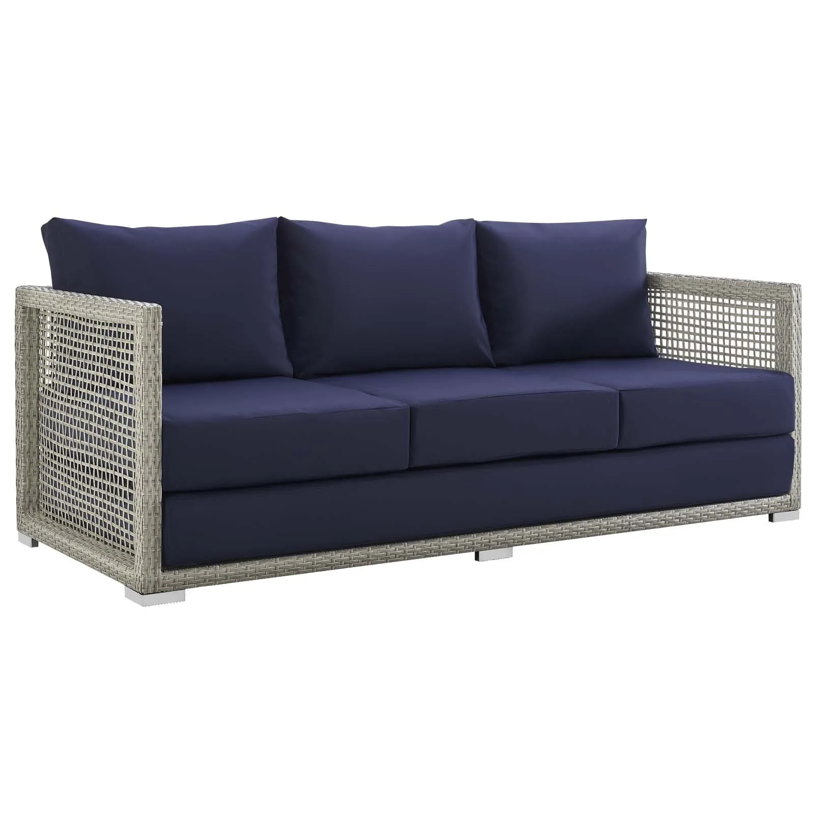 Aura 3 Piece Outdoor Patio Wicker Rattan Set Gray Navy EEI-3599-GRY-NAV-SET