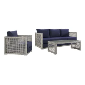 Aura 3 Piece Outdoor Patio Wicker Rattan Set Gray Navy EEI-3599-GRY-NAV-SET