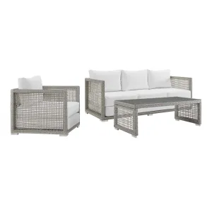 Aura 3 Piece Outdoor Patio Wicker Rattan Set Gray White EEI-3599-GRY-WHI-SET