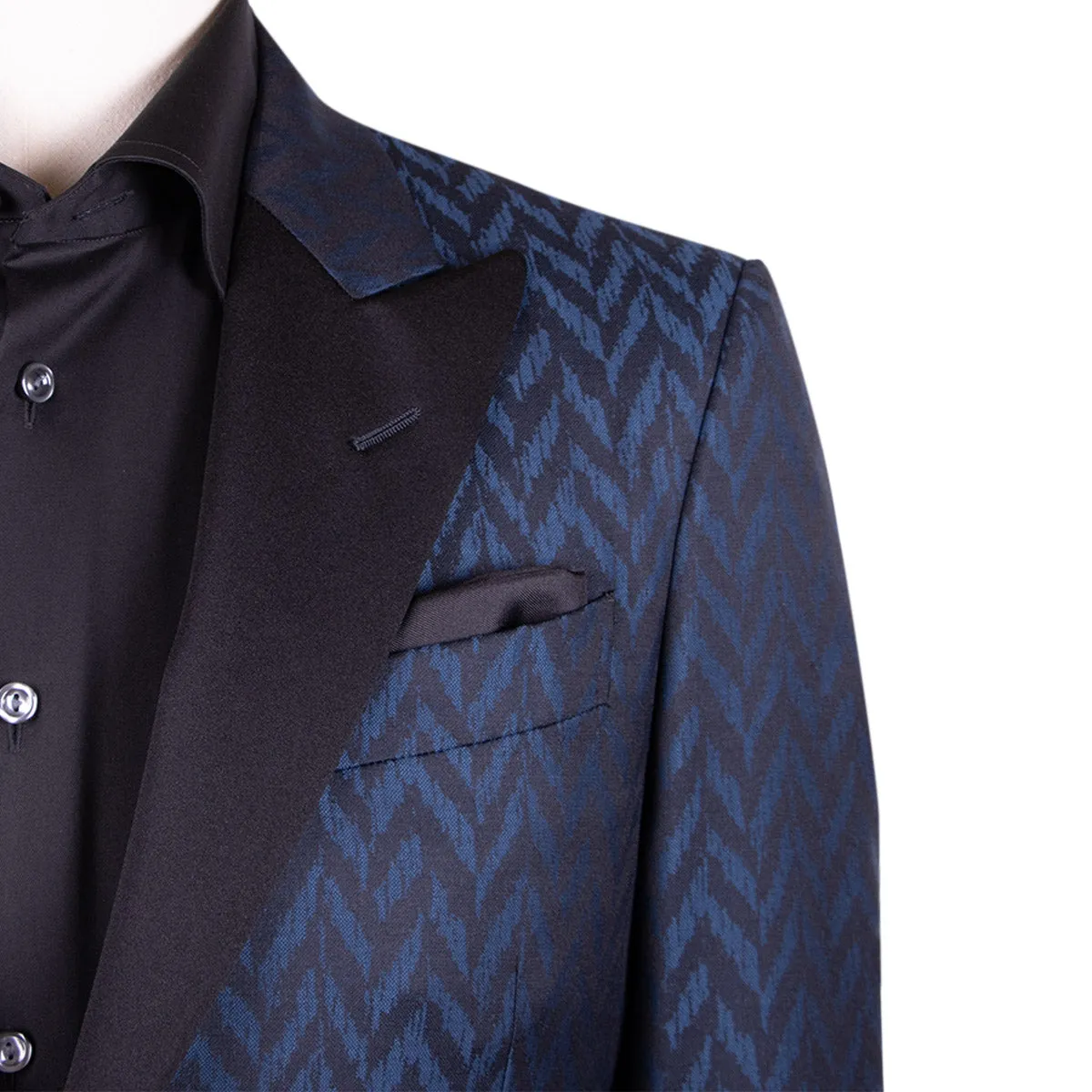 Black & Blue Chevron Wool Jacquard Tuxedo Jacket