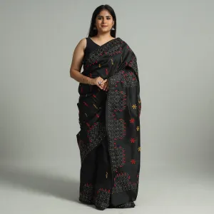 Black - Bengal Nakshi Kantha Embroidery Silk Saree 32