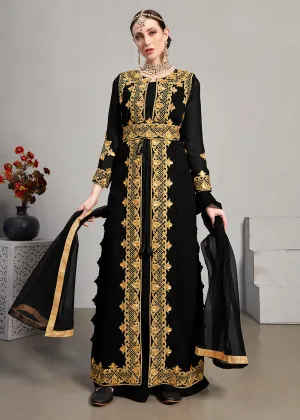 Black Pant Style Jacket Georgette Anarkali Suit