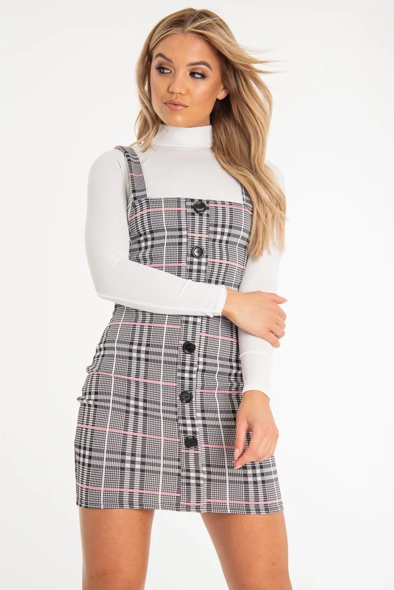 Black Pink Houndstooth Button Front Mini Dress - Jennalise