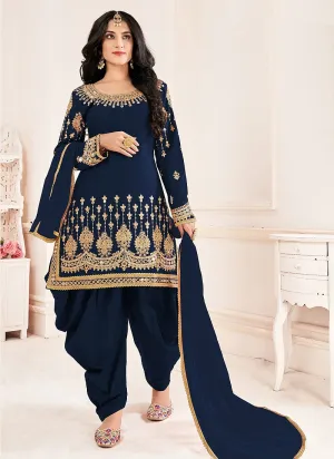 Blue Patiala Style Mirror Embroidered Punjabi Suit