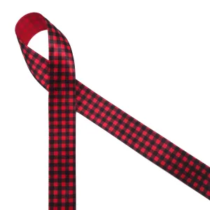 Buffalo Plaid ribbon in black and red on 7/8" red single face satin