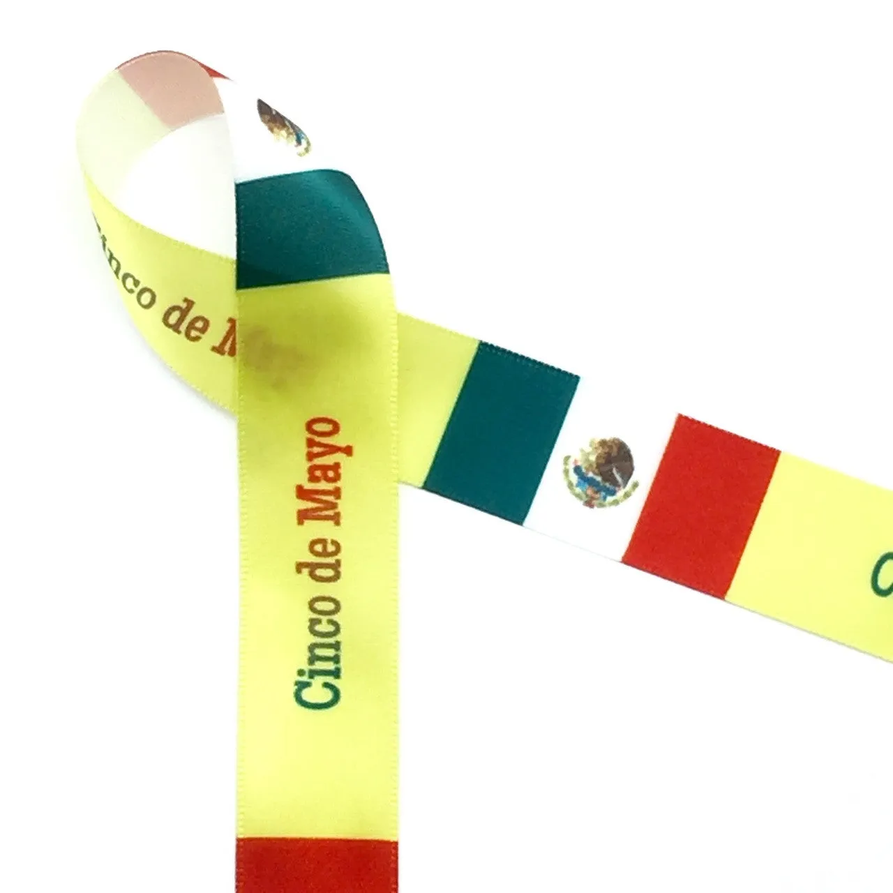 Cinco de Mayo Ribbon on 7/8" White Single Face Satin Ribbon