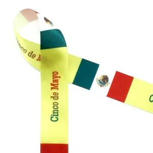 Cinco de Mayo Ribbon on 7/8" White Single Face Satin Ribbon