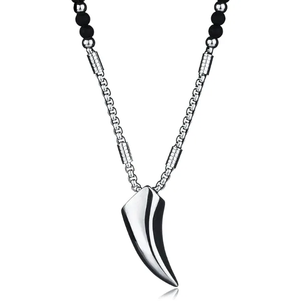 Classy Men Wolf Tooth Beaded Pendant Necklace