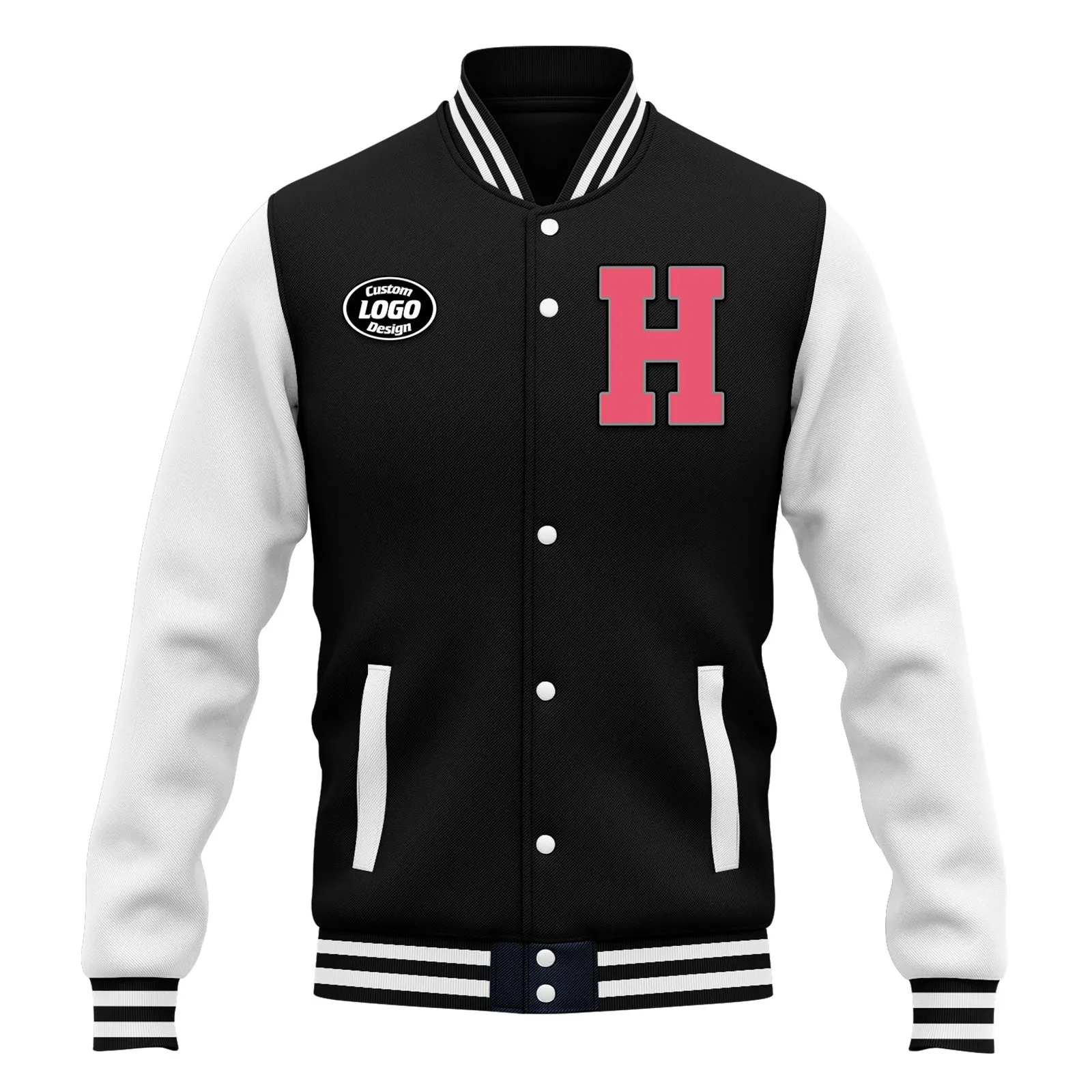 Custom Black White Waterproof Jacket Bomber Full-Snap Varsity Letterman Personalized Jacket FZ007CD-D020316-7