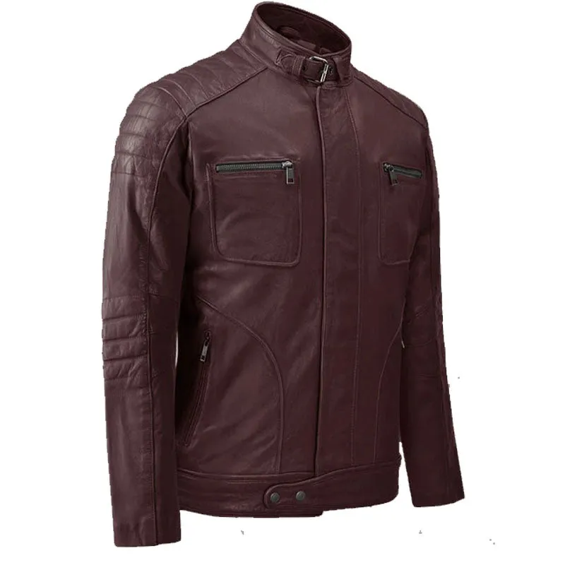 Genuine Best Looking Firefly Moto Burgundy Fashion Motorcycle Leather Jacket