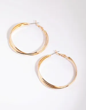 Gold Triple Twist Hoop Earrings