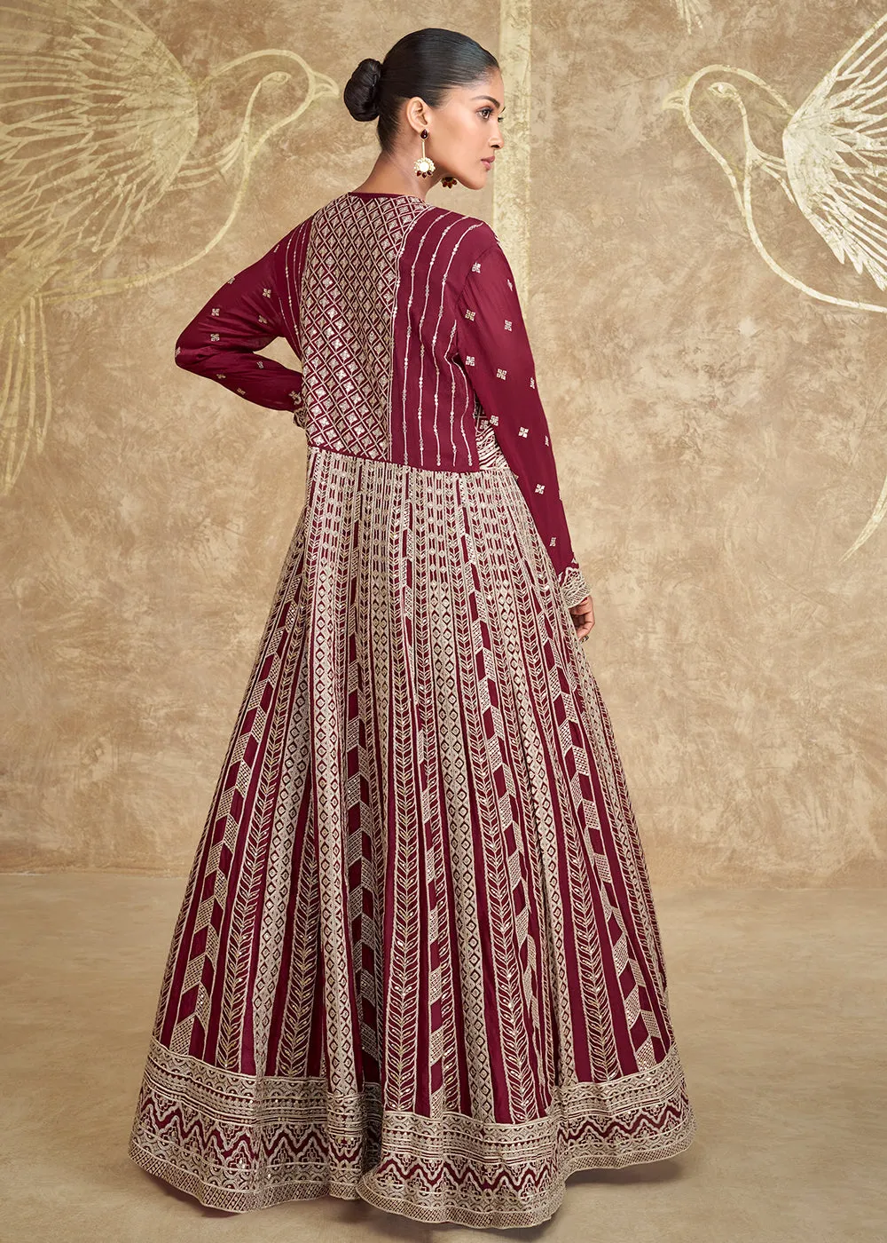 Jacket Style Maroon Embroidered Festive Lehenga Choli