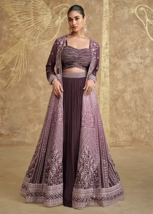 Jacket Style Purple Embroidered Festive Lehenga Choli