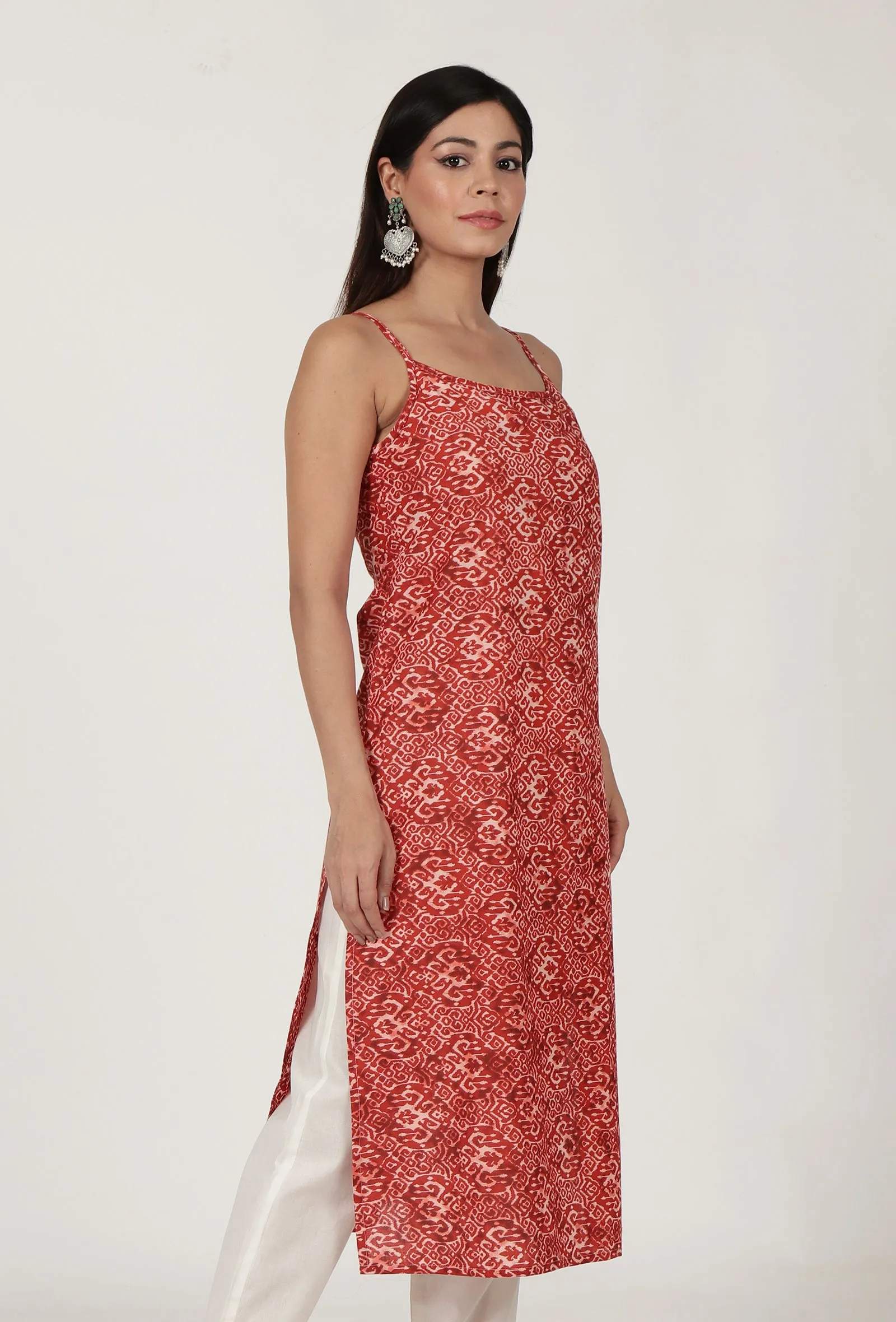 Multi Printed Red Color Cotton Slip