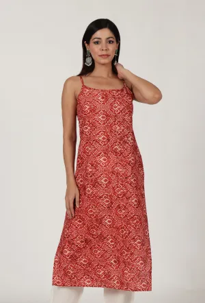 Multi Printed Red Color Cotton Slip