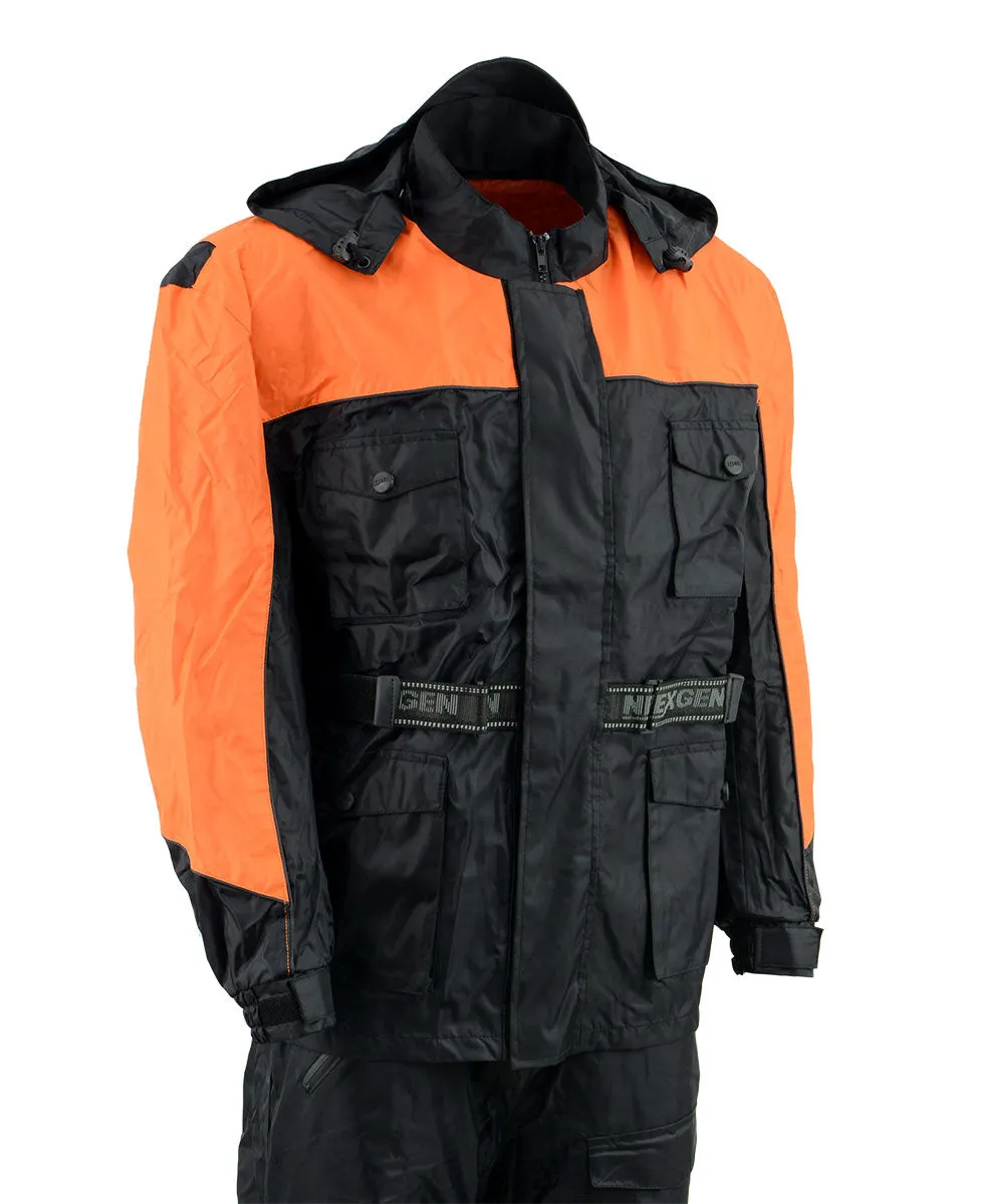 NexGen Men's SH2051 Black and Orange Hooded Water Proof Armored Rain