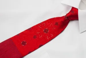 Nina Ricci Necktie Jacquard Woven Design On Red Burgundy With Crystal Rhinestones