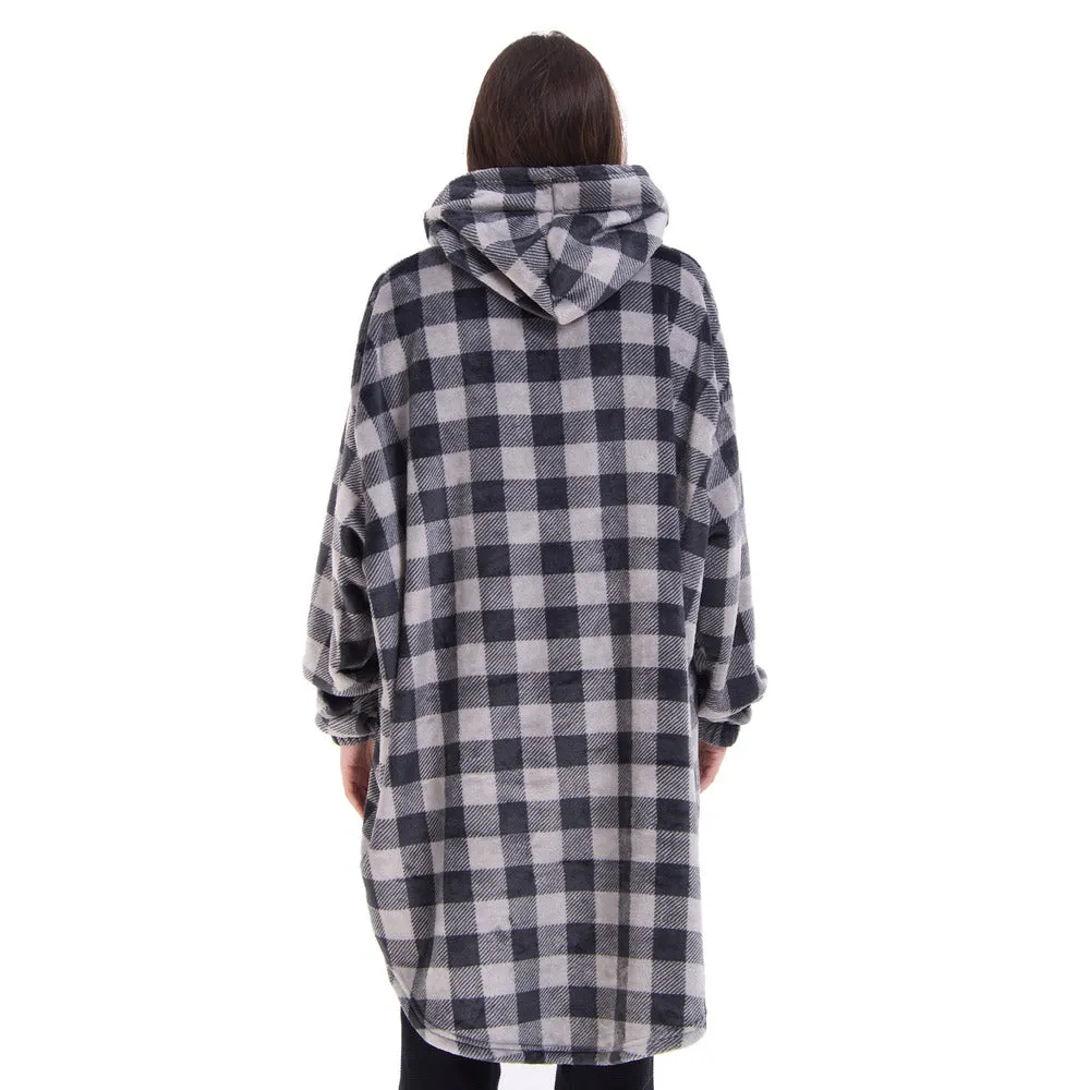 Snuggs Blanket Hoodie Checkered Grey