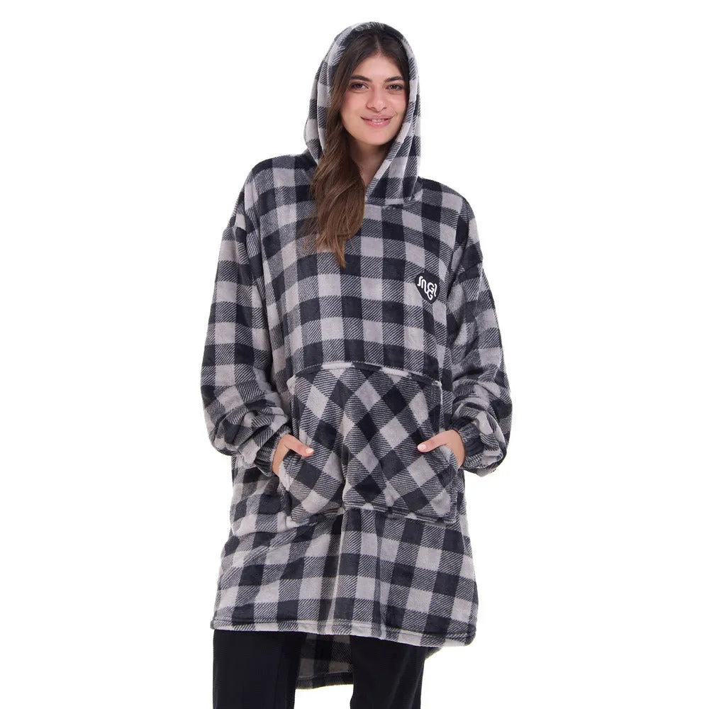 Snuggs Blanket Hoodie Checkered Grey