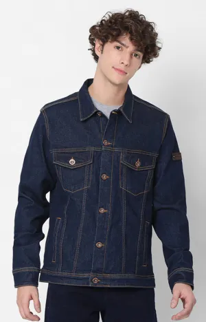 Spykar Navy Blue Full Sleeve Denim Jacket For Men