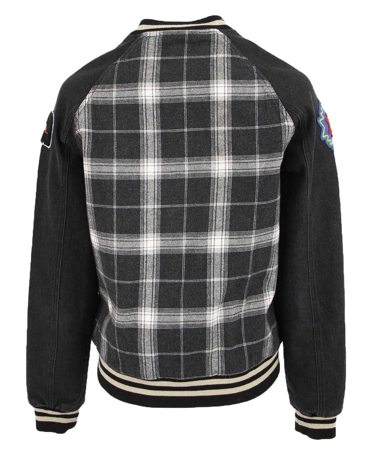 STS Ladies Black Plaid Varsity Jacket w/Patches