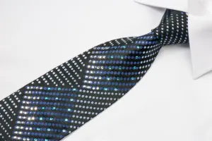 Vito Rufolo Rhinestone Tie Silver & Blue Geometric Dots On Navy Blue With Silver Sparkles