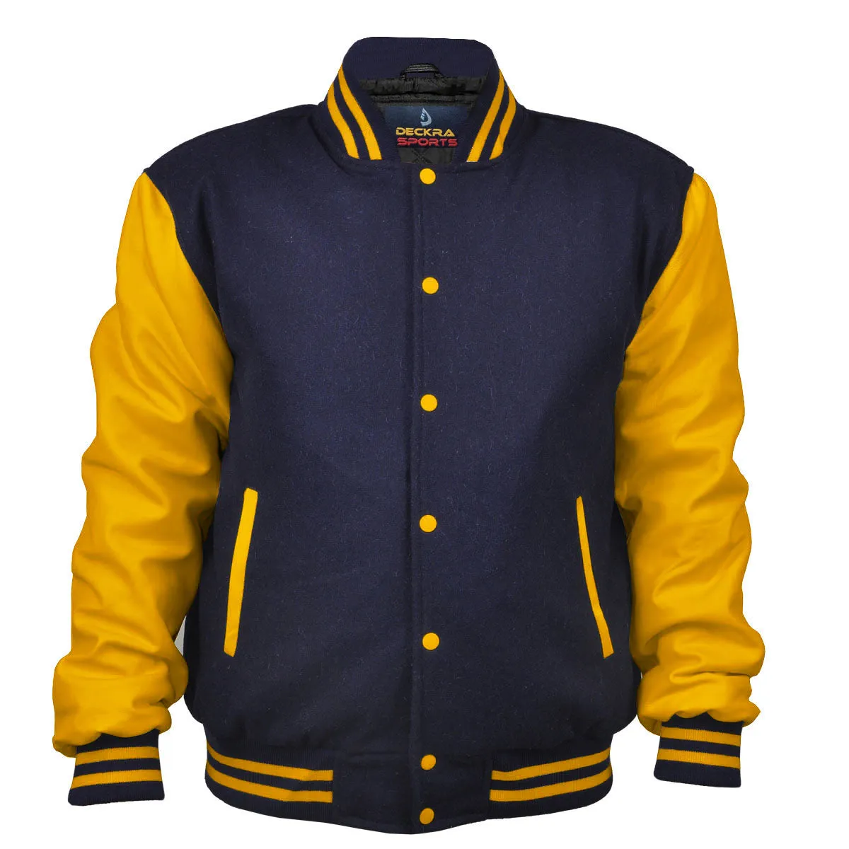 Woman Jacket Wool Leather Navy Blue/Gold