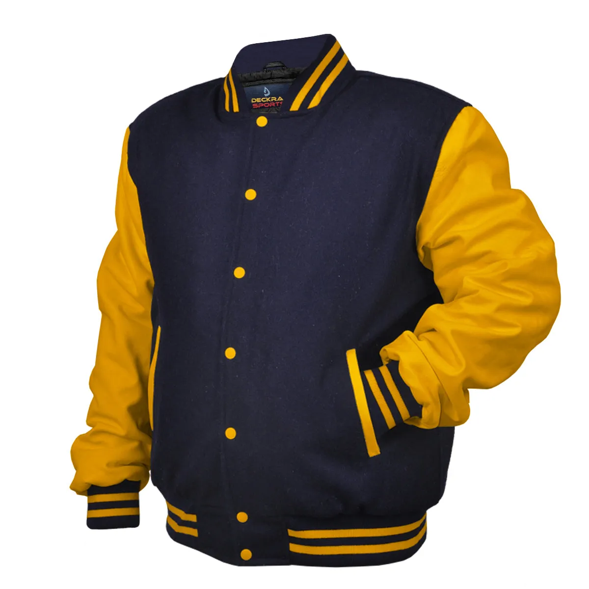 Woman Jacket Wool Leather Navy Blue/Gold