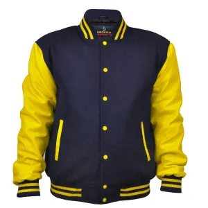 Woman Jacket Wool Leather Navy Blue/Yellow