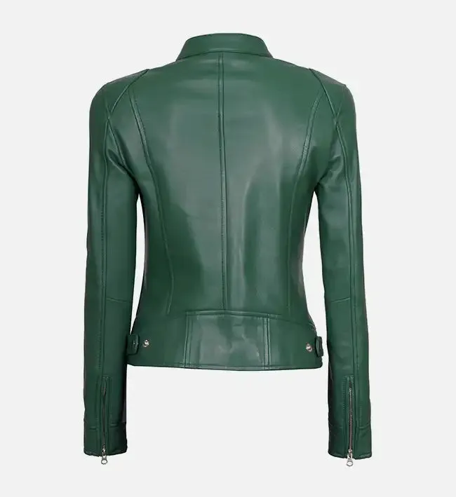 Women's Dodge Green Cafe Racer Leather Jacket