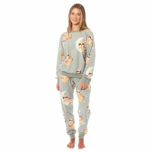 Women's Sloth Soft Fleece Pyjama Set Long Sleeve Animal Print Warm PJs Loungewear Sleepwear for Ladies by Daisy Dreamer